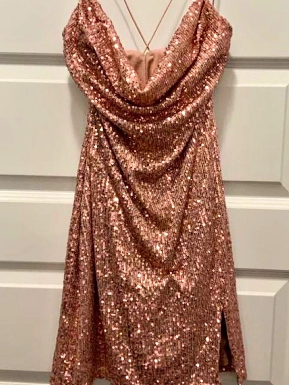 Windsor Sequin Cowl Neck Slip Mini Dress Rose Gold Size Large